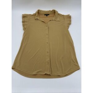 Adrianna Papell Pleated Cap Sleeve Button-Up Shirt Women's Sz Large Top